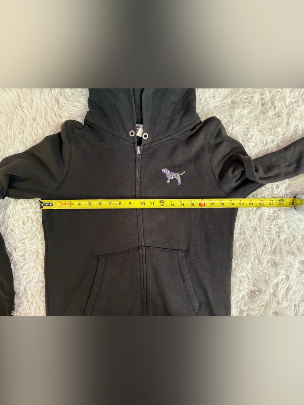 Victorias Secret PINK Y2K 2010s Sequin Bling Lounge Zip Up Hoodie Logo Black S - Picture 8 of 9